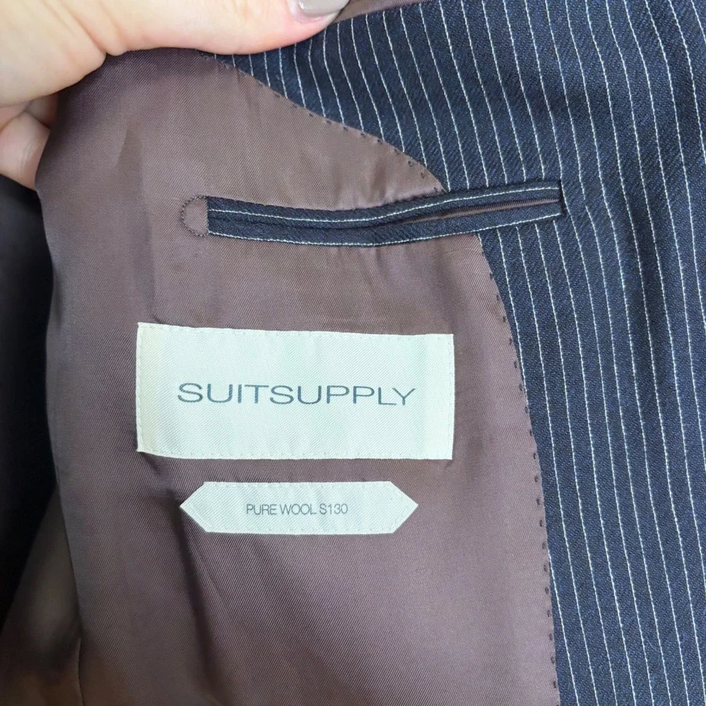 Suitsupply Lazio Suit Jacket Mens 46/36R Navy Pinstripe Drago Super 130s Wool